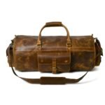Rugged Full-Grain Leather Overnight Bag, Vintage Brown Travel Duffle