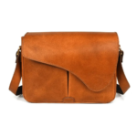 Modern Asymmetric Leather Crossbody Satchel, Tan Brown, Women’s