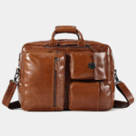Convertible Full-Grain Leather Backpack Briefcase - Cognac Brown Multi-Pocket Laptop Bag - Image 3