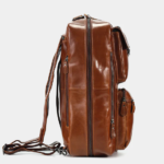 Convertible Full-Grain Leather Backpack Briefcase - Cognac Brown Multi-Pocket Laptop Bag - Image 5