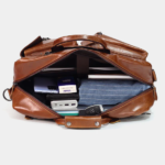 Convertible Full-Grain Leather Backpack Briefcase - Cognac Brown Multi-Pocket Laptop Bag - Image 6