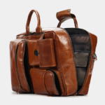 Convertible Full-Grain Leather Backpack Briefcase - Cognac Brown Multi-Pocket Laptop Bag - Image 2