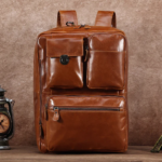 Convertible Full-Grain Leather Backpack Briefcase - Cognac Brown Multi-Pocket Laptop Bag - Image 9
