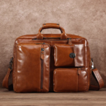 Convertible Full-Grain Leather Backpack Briefcase - Cognac Brown Multi-Pocket Laptop Bag - Image 8