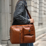 Convertible Full-Grain Leather Backpack Briefcase - Cognac Brown Multi-Pocket Laptop Bag - Image 11