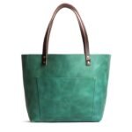 Classic Surf Green Pebbled Leather Tote Bag, Large Shoulder Handbag