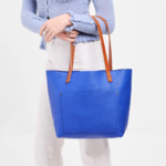 Classic Large Leather Tote Bag, Astro Blue Pebbled Shoulder Bag - Image 7