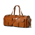 Handcrafted Full-Grain Leather Duffle Bag, Large Weekend Holdall, Tan Brown - Image 6