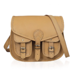 Handcrafted Leather Messenger Crossbody Bag, Vintage Tan Multi‑Pocket Satchel for Women