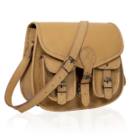 Handcrafted Leather Messenger Crossbody Bag, Vintage Tan Multi‑Pocket Satchel for Women - Image 2