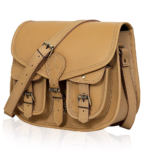 Handcrafted Leather Messenger Crossbody Bag, Vintage Tan Multi‑Pocket Satchel for Women - Image 3