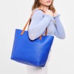Classic Large Leather Tote Bag, Astro Blue Pebbled Shoulder Bag - Image 3