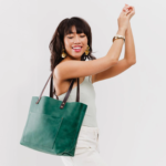 Classic Surf Green Pebbled Leather Tote Bag, Large Shoulder Handbag - Image 5