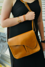 Modern Asymmetric Leather Crossbody Satchel, Tan Brown, Women’s - Image 6