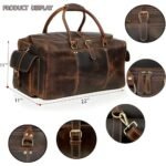 Vintage Distressed Leather Duffle Bag, Large Multi‑Pocket Weekender, Dark Brown - Image 2