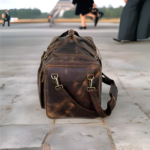 Vintage Distressed Leather Duffle Bag, Large Multi‑Pocket Weekender, Dark Brown - Image 6