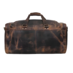 Vintage Distressed Leather Duffle Bag, Large Multi‑Pocket Weekender, Dark Brown - Image 5