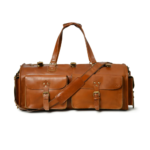 Flydigito Handcrafted Full-Grain Leather Duffle Bag, Large Weekend Holdall, Tan Brown